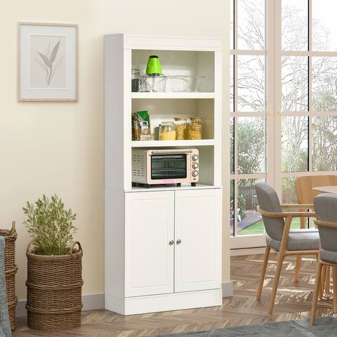 HOMCOM 72" Kitchen Buffet with Hutch, Kitchen Pantry Cupboard with 2 Door Cabinet