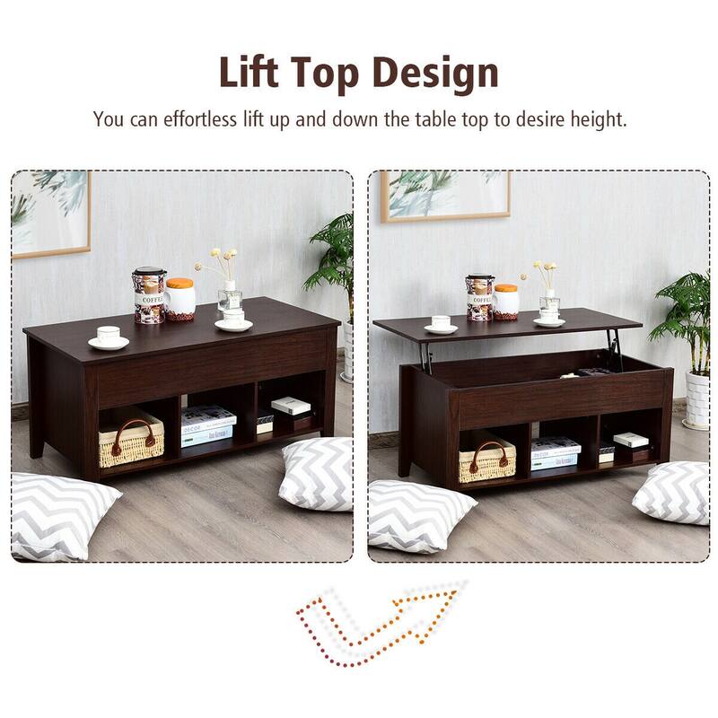 Gymax Lift Top Coffee Table and Lower Shelf Living Room Home Decor