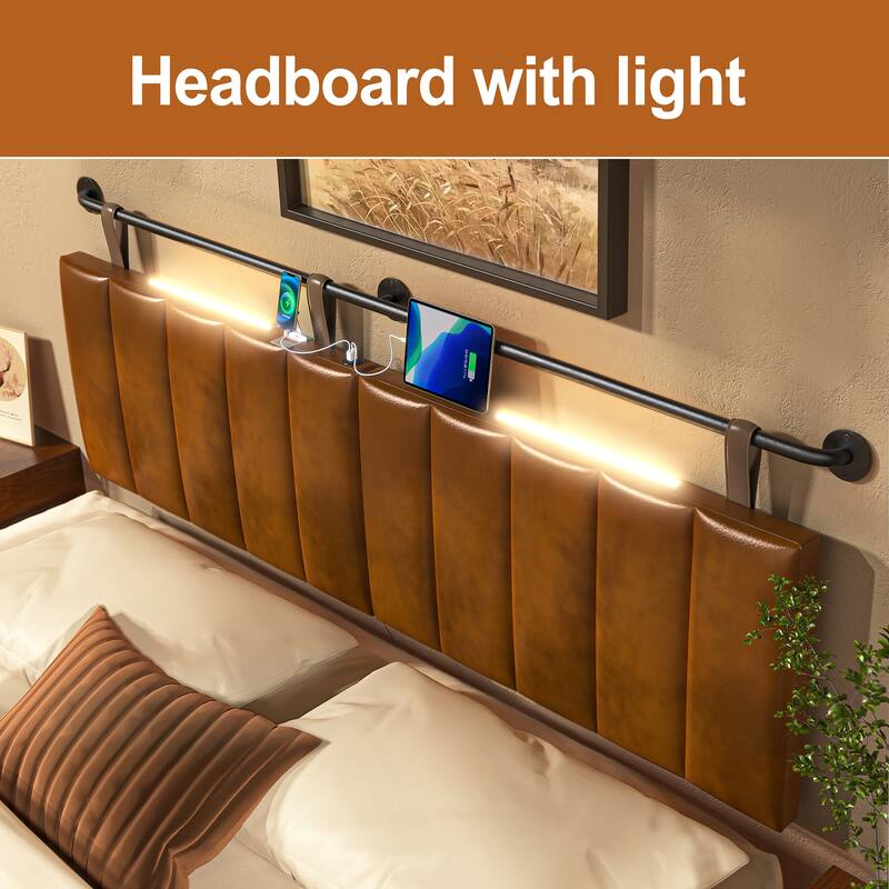 Wayna Headboard with USB and Light, Wall Mounted Headboard