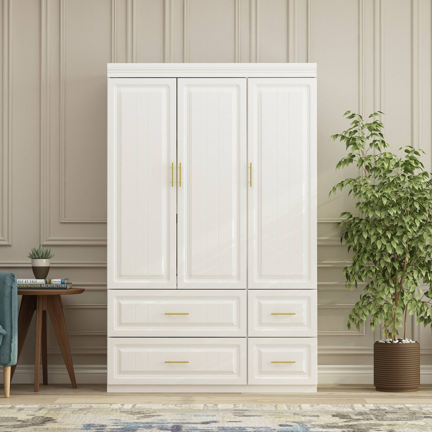 Modern Freestanding Wardrobe Armoire Closet High Storage White
