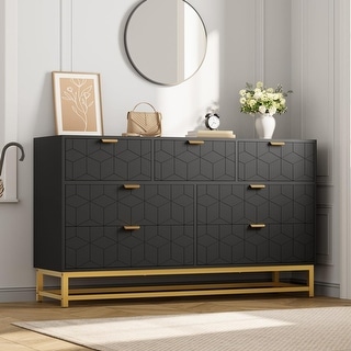 53.5 Inch Black 7-Drawer Modern Dresser, Gold Metal Handle & Legs, Chest Storage Organizer for Closet, Entryway - Bed Bath & Beyond
