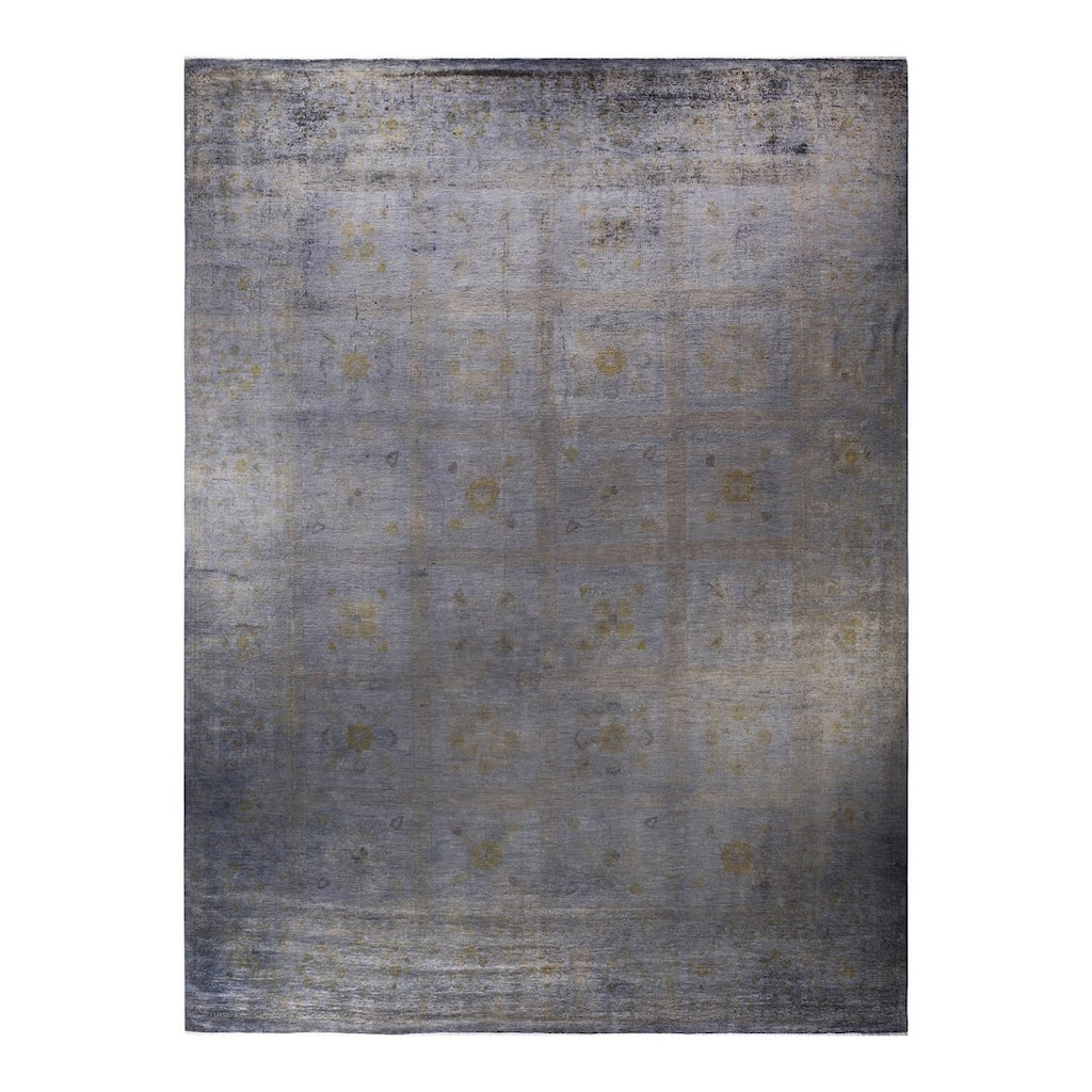 Overton Hand Knotted Wool Vintage Inspired Modern Contemporary Overdyed Gray Area Rug - 12' 1" x 15' 7"