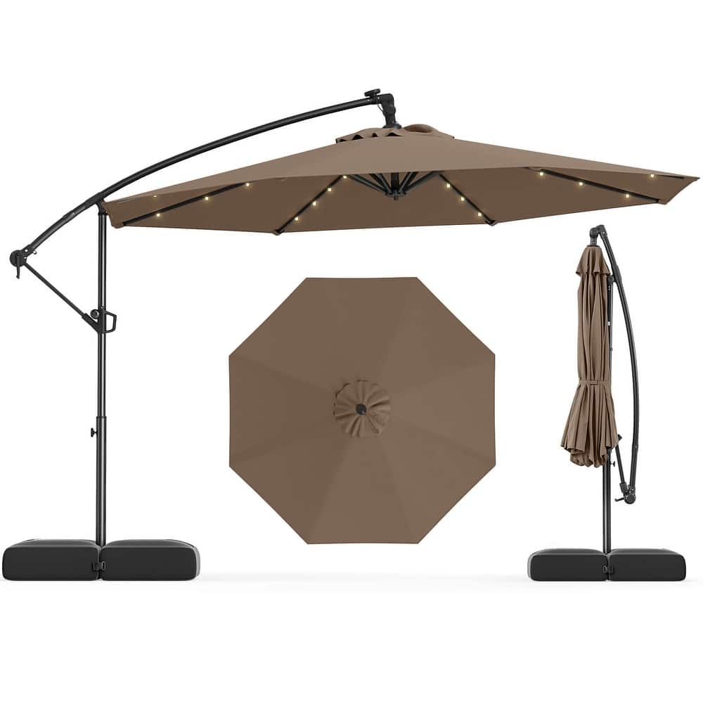 Costway 10 FT Solar Offset Hanging Umbrella Patio Cantilever Umbrella