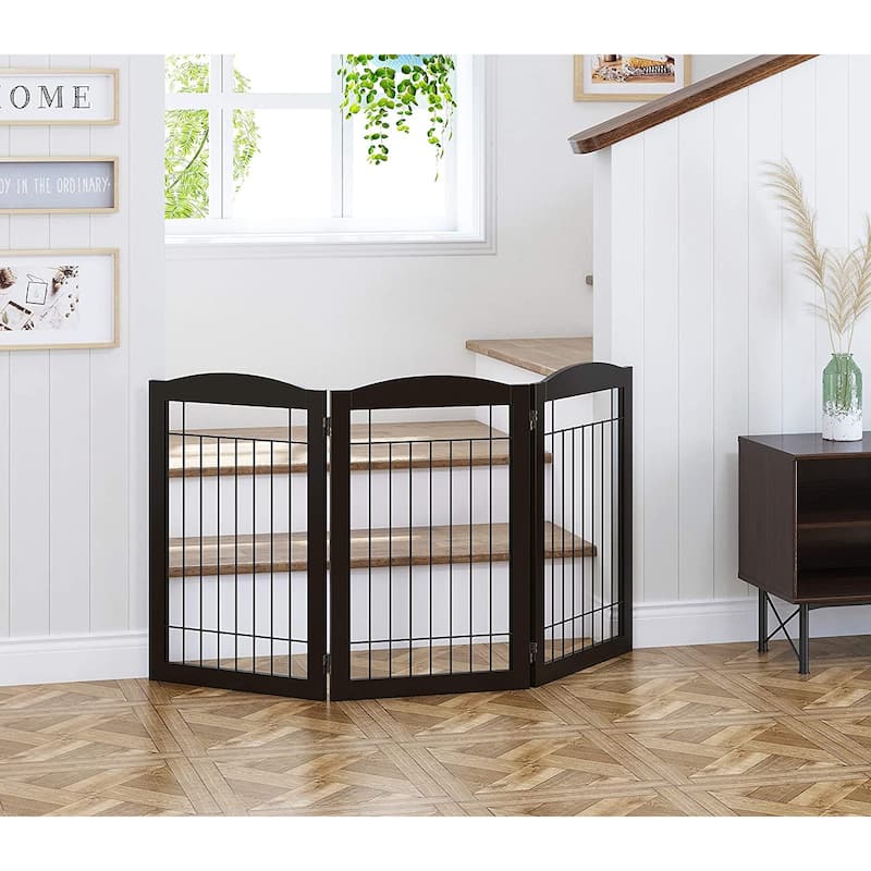 Spirich Freestanding Black Wire Pet Gate,60 inches Extra Wide,30 inches Tall Dog Gate ,Pet Puppy Safety Fence, 3 Panels - Espresso