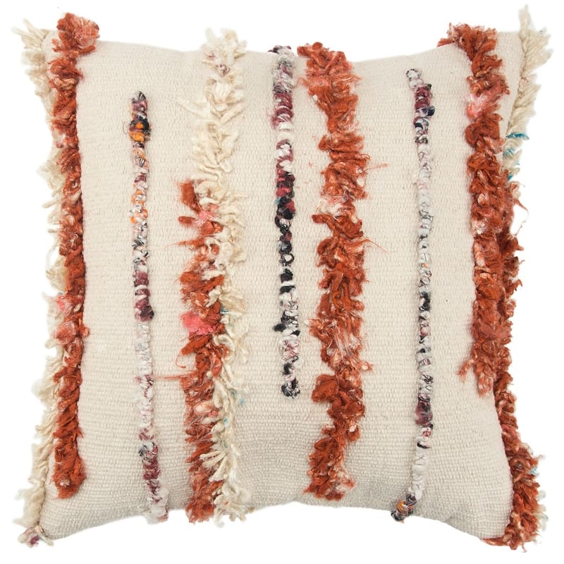 Rizzy Home Striped Wool Top Sari Yarn Throw Pillow