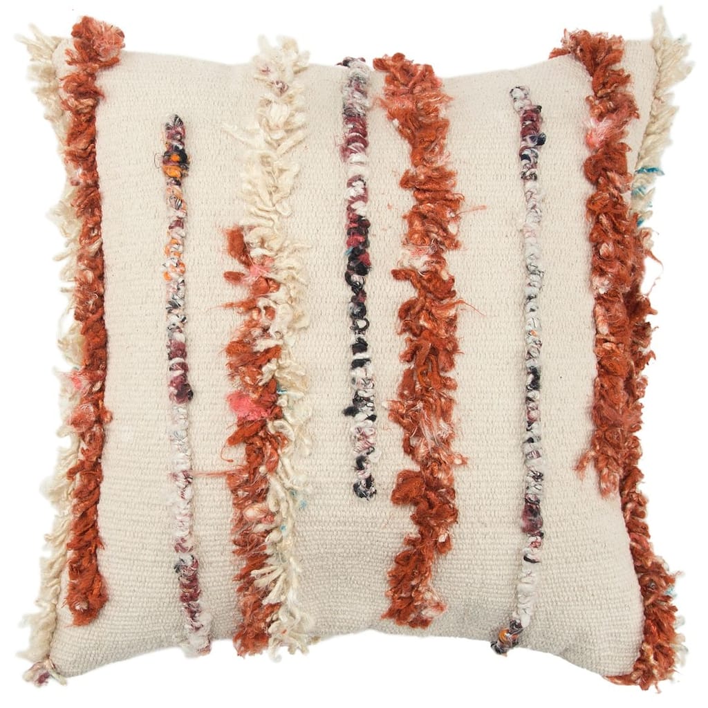Rizzy Home Striped Wool Top Sari Yarn Throw Pillow, 20x20