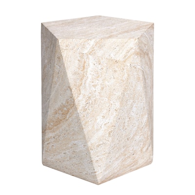 Pentagon Travertine Stone Finish Italian Design MgO Side Accent Table - 16"x16"x18.6"