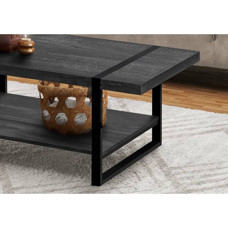 HomeRoots 47" Black Rectangular Coffee Table With Shelf - 47.25