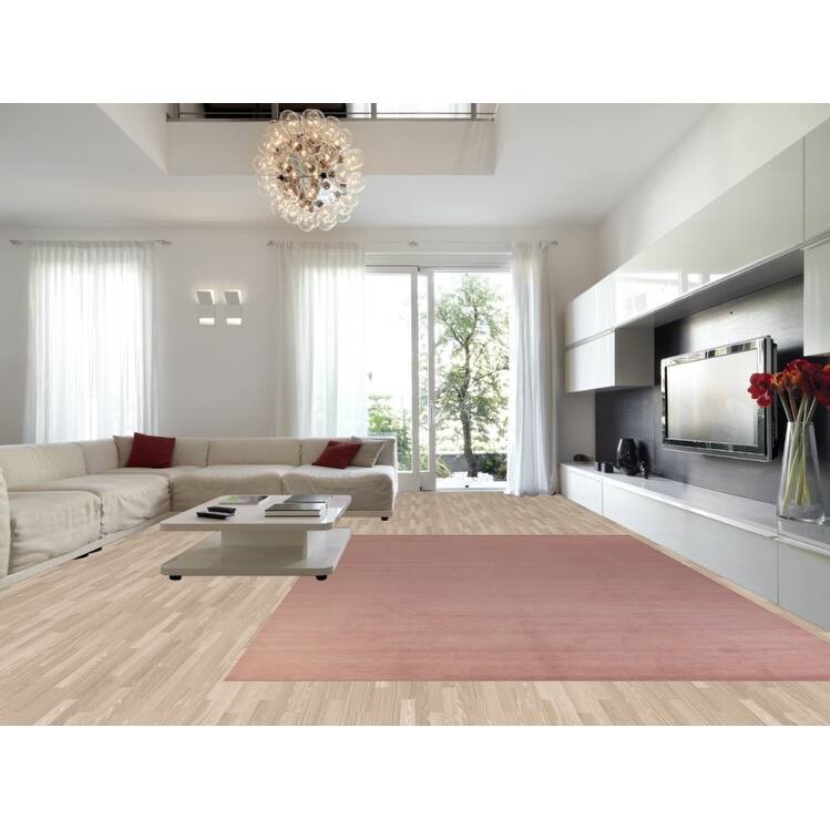 Hand Knotted Oriental 100% Wool Carpet Modern Solid Pink Gabbeh Area Rug - 14' 2'' X 10' 1''