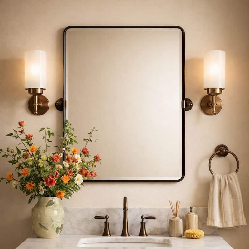 TEHOME Woodvale Rectangle Vertical Metal Wall Mirrors - 24" x 30" - Rubbed Bronze