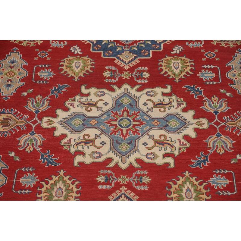 Red Geometric Kazak Oriental Large Area Rug Wool Carpet - 9'10" x 13'9"