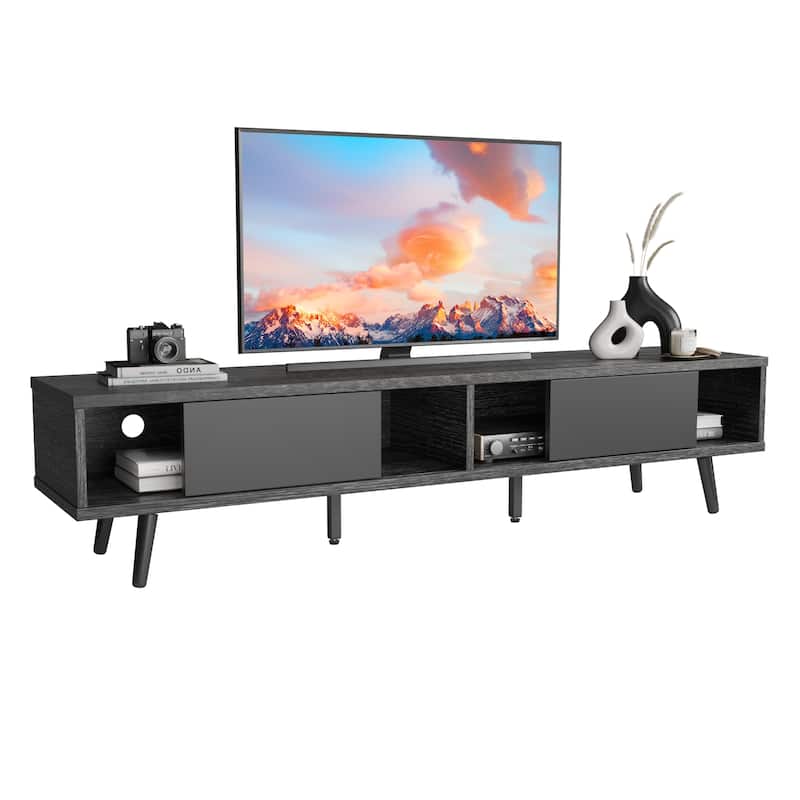 TV Stand for up to 75" TVs with Solid Wood Entertainment Center TV Console Mid-century - 70 inches - Ash Wood Black