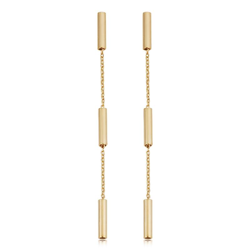14k Yellow Gold or Rose Gold Tube Station Drop Earrings
