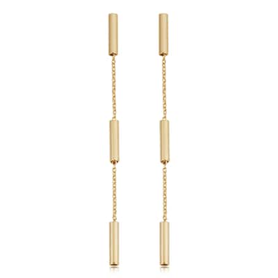 14k Yellow Gold or Rose Gold Tube Station Drop Earrings
