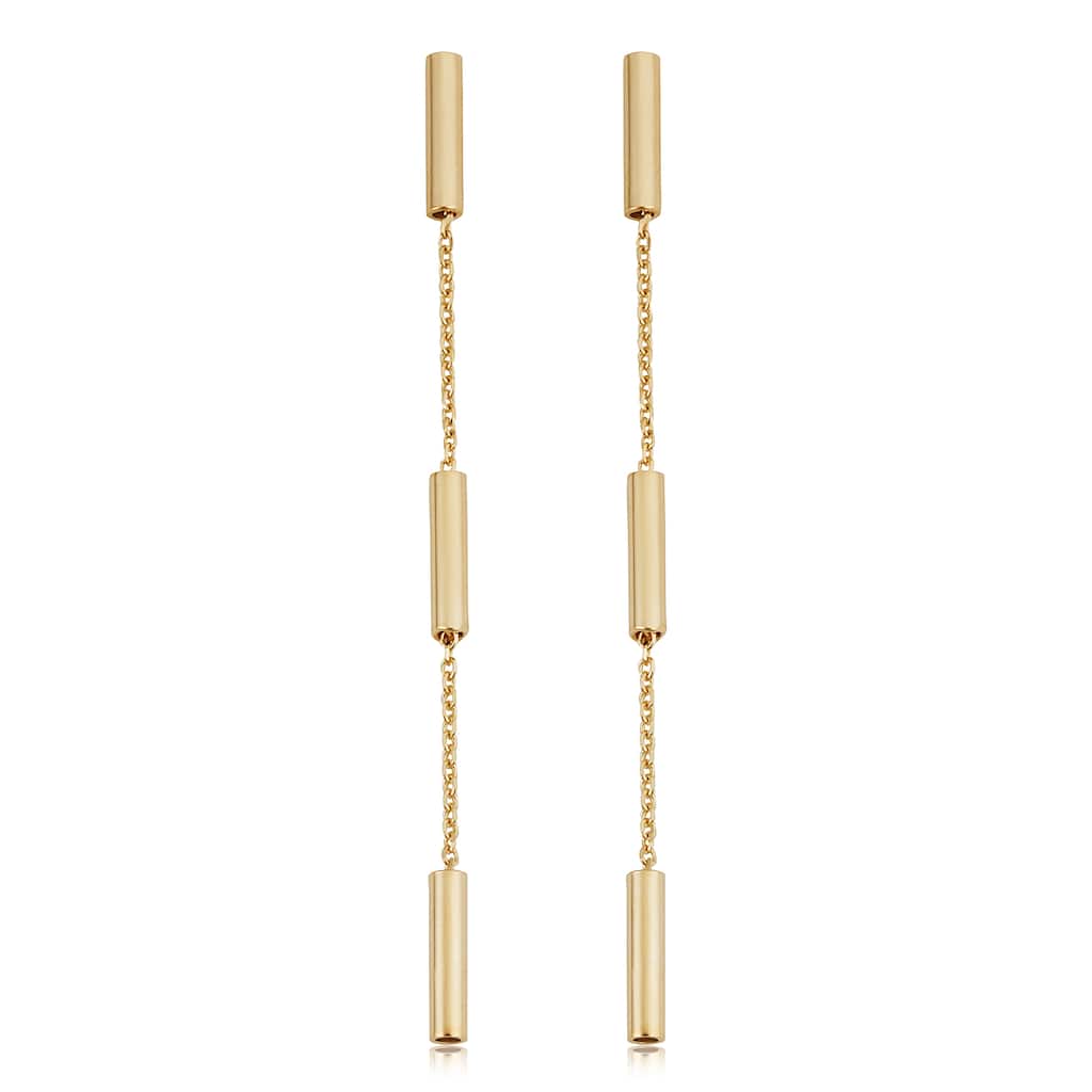 Fremada 14k Yellow Gold or Rose Gold Tube Station Drop Earrings