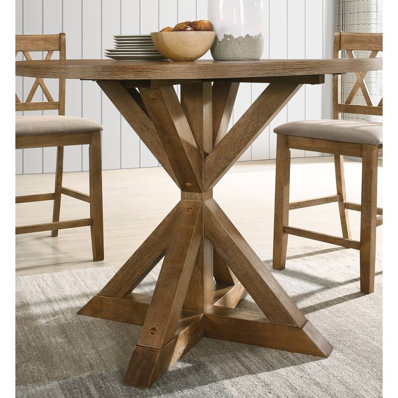 Wooden Round Dining Table and Chair Sets Rustic Farmhouse Dining Table and Chair Sets with Crossbuck Pedestal Table Base