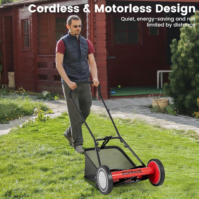 Ironmax 16" Push Lawn Mower with 5-Blade 6.9 Gallon Removable Grass - See Details