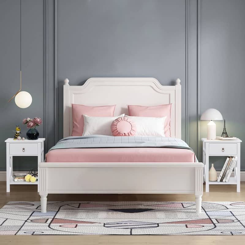 2Pcs White MDF 1 Drawer Nightstands - White - 1-drawer