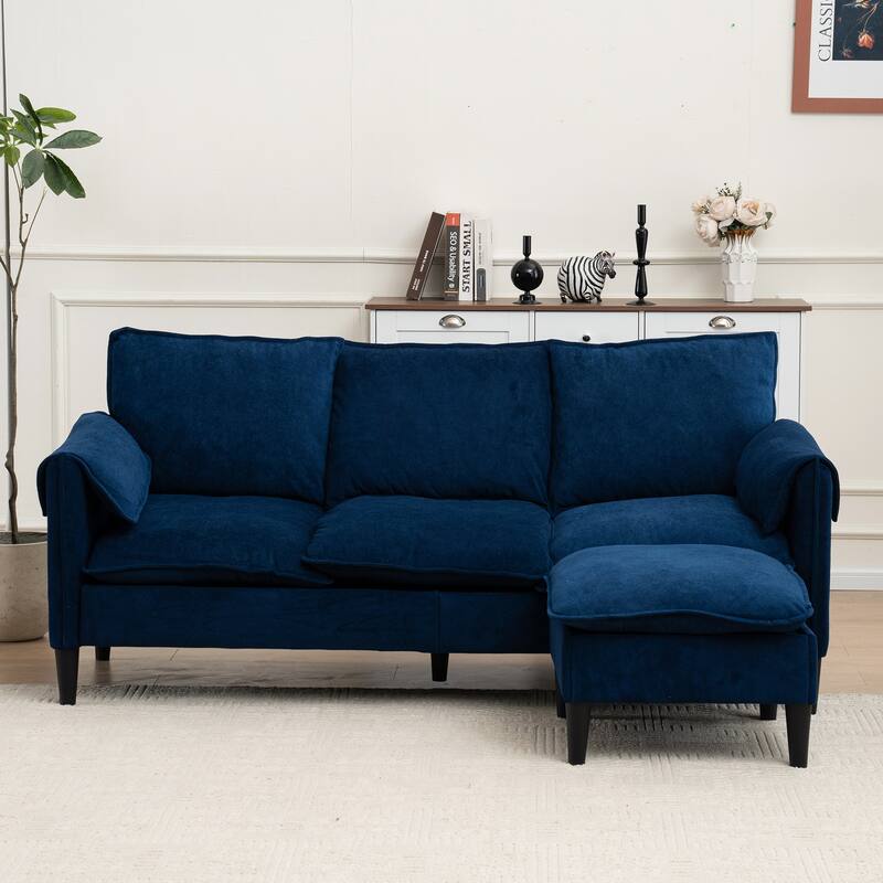 78.74" 3-Seater L-Shaped Convertible Sofa with Footstools & Storage - Blue