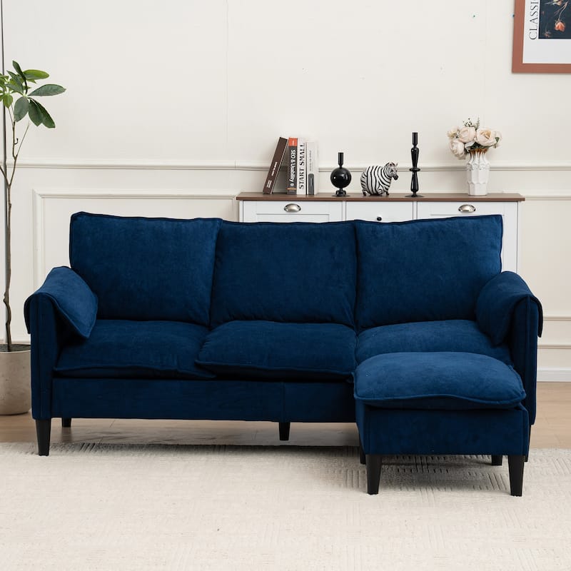 Convertible L-shaped Chaise Sectional Sofa with Storage Ottoman - Blue