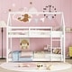 preview thumbnail 25 of 34, Twin Over Twin House Floor Bunk Bed with Headboards, Footboards and Guardrails, Ladder, White