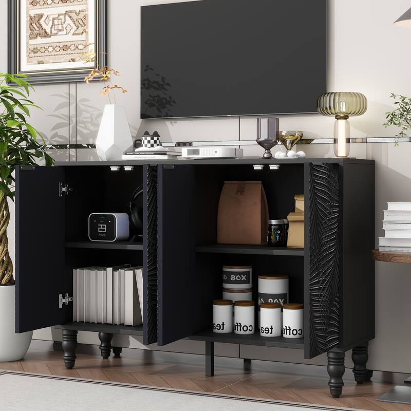 Roomfitters Modern TV Stand for up to 43 Inch TV, Entertainment Console with Storage Compartments and Wood Legs