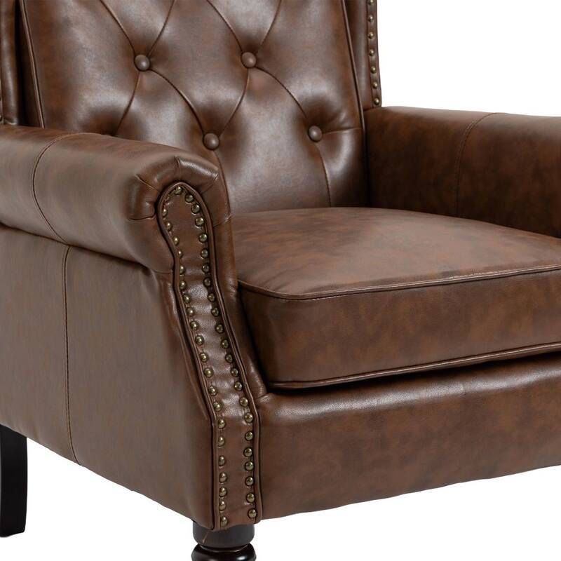Wood Frame Armchair, Modern Accent PU Leather Chair Lounge Chair for Living Room