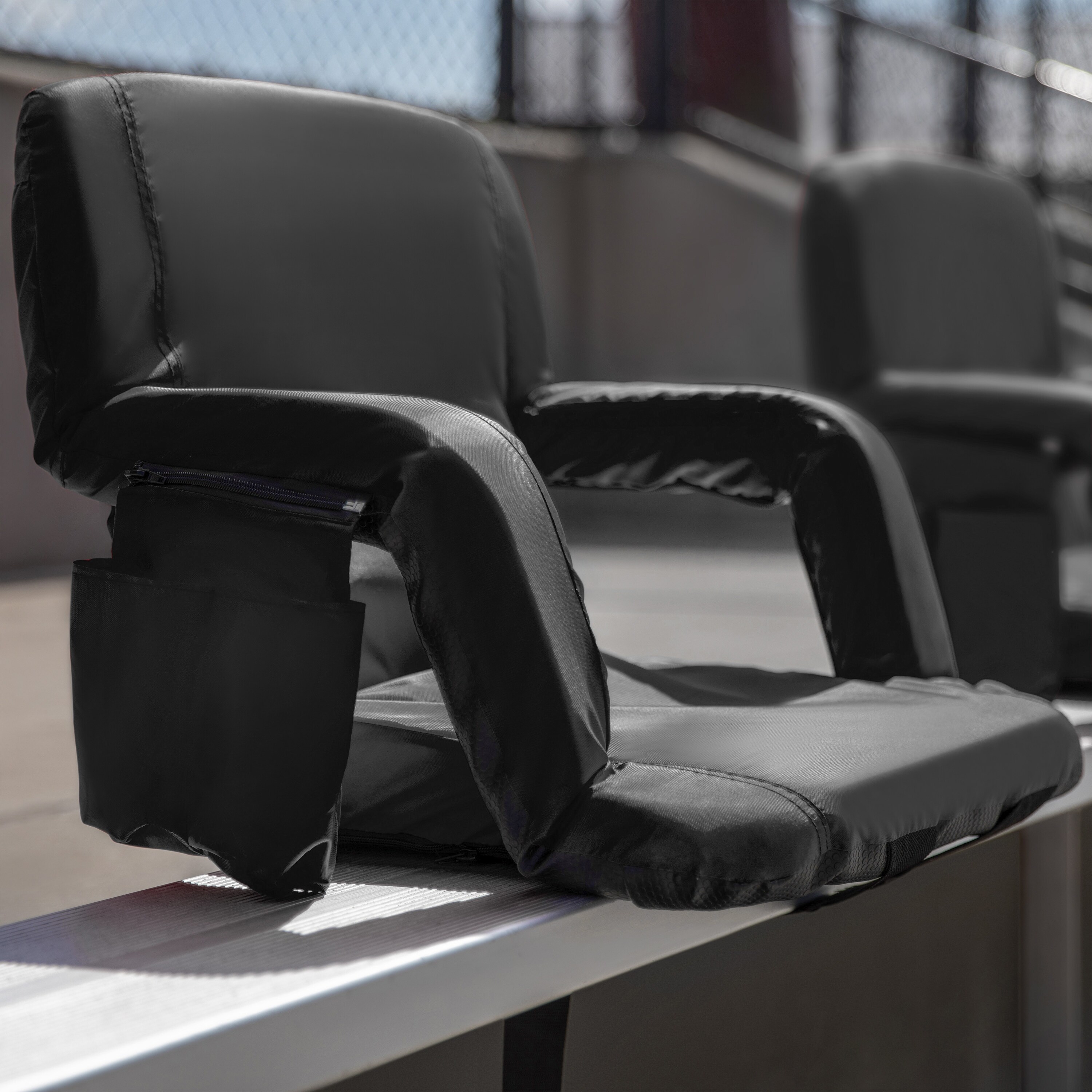 2 Pack Reclining Backpack Padded Stadium Chairs Armrests Storge
