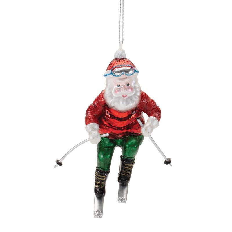 Glass Skiing Santa Oranment (Set of 6) - N/A