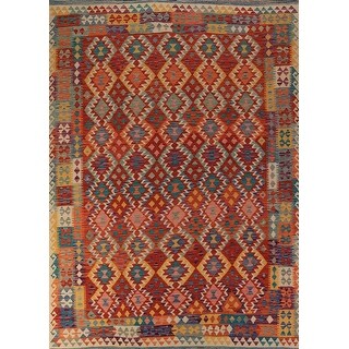 Orange Kilim Oriental Area Rug Hand-Woven Wool Carpet - 7'10