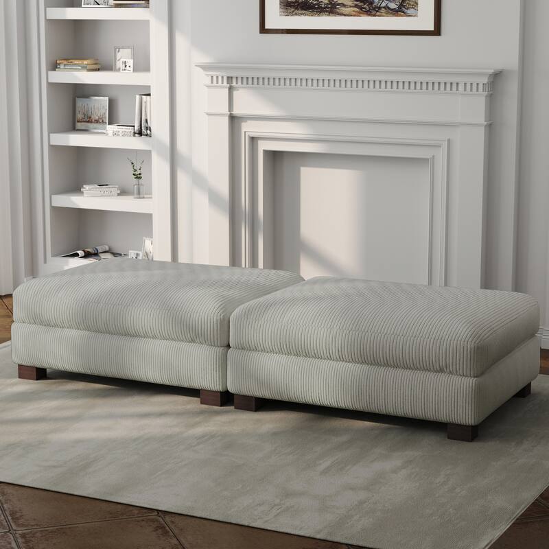 Set of 2 Upholstered Velvet Corduroy Ottoman