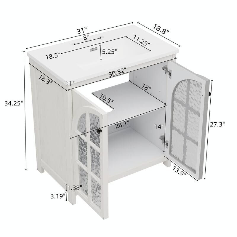 31" Farmhouse Bathroom Vanity with Ceramic Sink