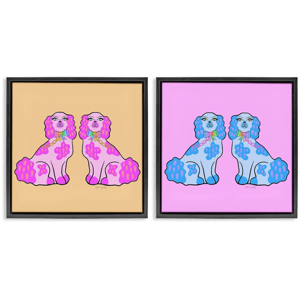 Stupell Brightly Colored Posh Pooches Framed Floater Canvas Wall Art Design By Katie Conley (Set of 2)