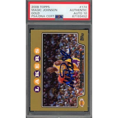 Magic Johnson 2008 Topps Gold Signed Card #174 Auto Graded PSA 10 #/2008 - 8'6" x 11'6"