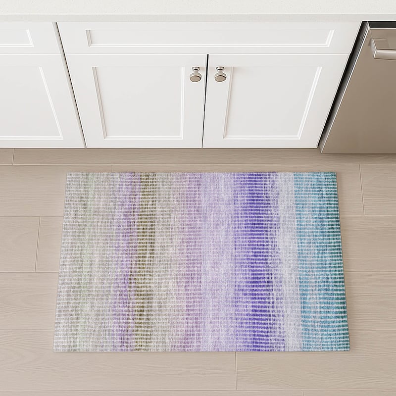 Machine Washable Indoor/ Outdoor Contemporary Stripes Chantille Rug