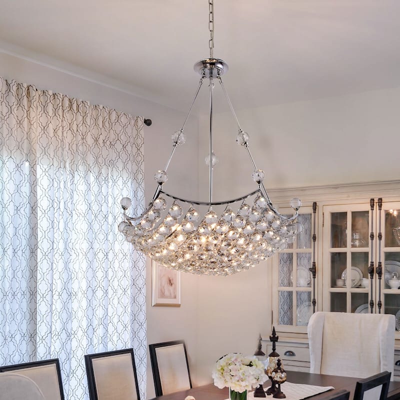 6-Light Glam Cluster Crystal Chandelier For Living Room - Chrome