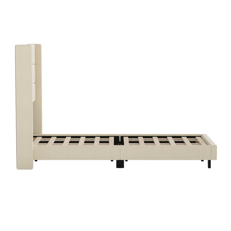 Upholstered Platform Bed with Wingback Headboard