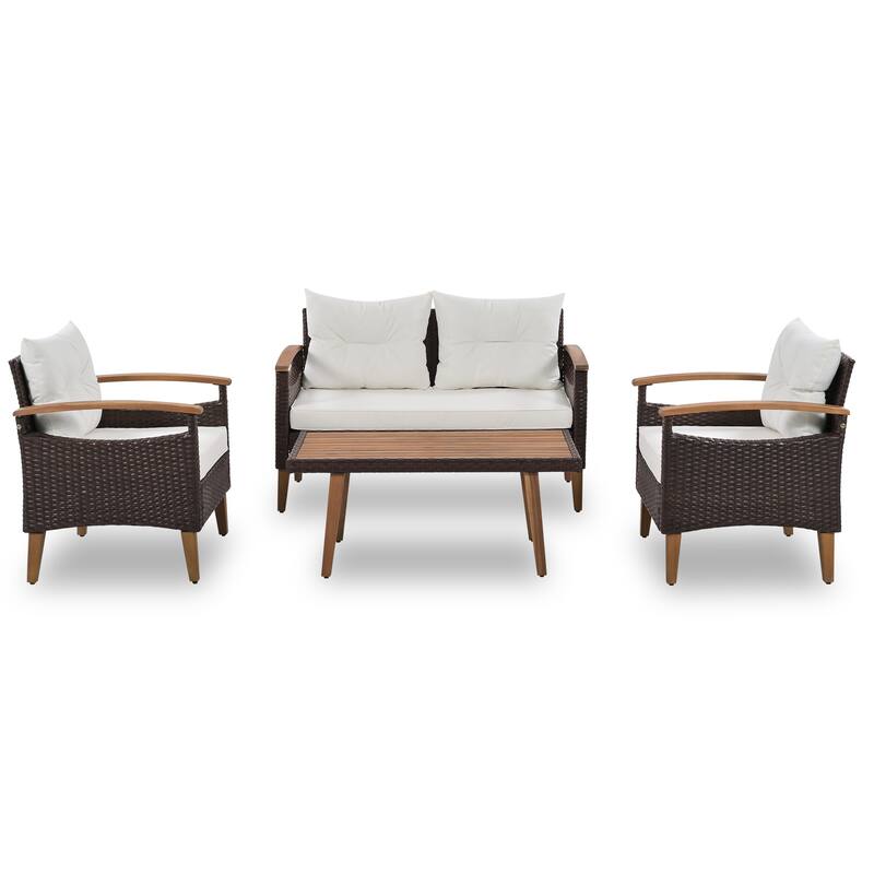 Functional 4-Piece Garden Furniture Patio Seating Set with Thick Pillows