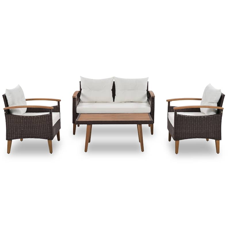4-Piece Patio Seating Set with Wood Table