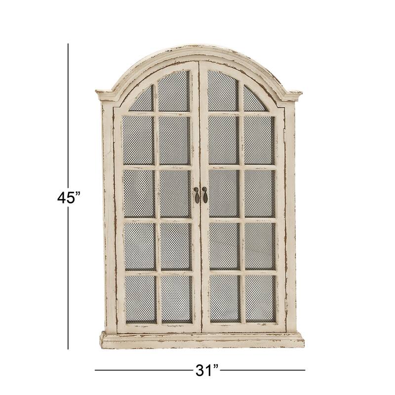 Wood Window Pane Inspired Wall Mirror with Arched Top and Distressing - Cream - Roche River Decor - 2"Wx31"Lx45"H
