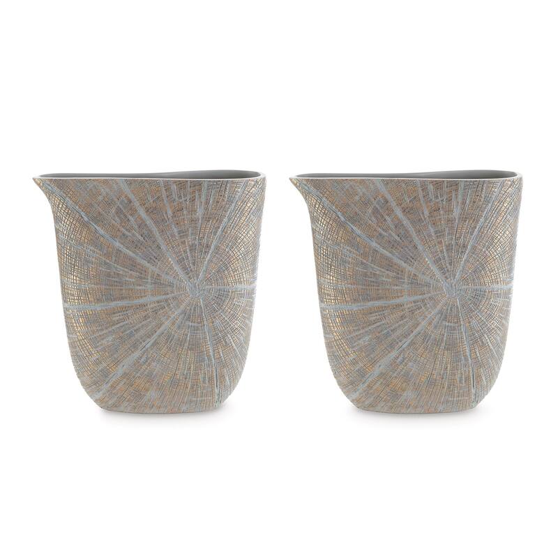 Denver Vase, Set of 2, 14 Inch, Starburst Pattern, Antique Gold Polyresin