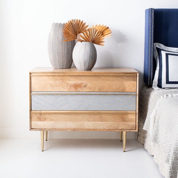 SAFAVIEH Couture Titan Gold Inlayed Cement Chest - Natural / Brass - 39.3" W x 17.7" L x 29.5" H