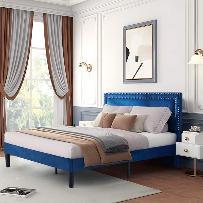 VECELO Upholstered Bed Frames with Height Adjustable Headboard