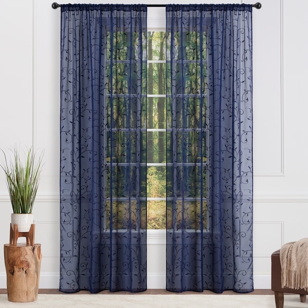 Chanasya Embroidered Swirl Vine Sheer Window Curtain Panel Pair