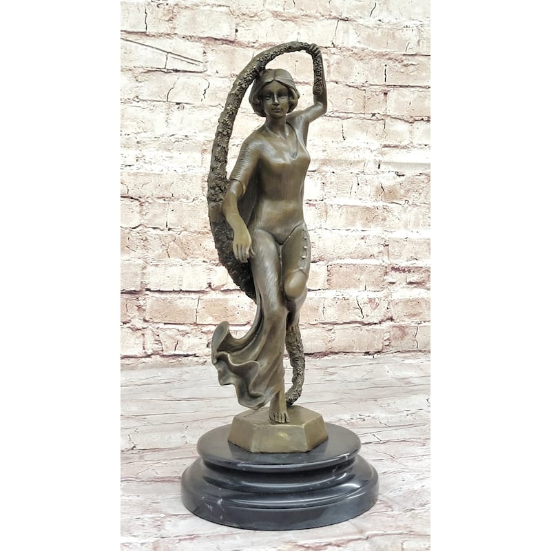 Woman With Thyrsus Bronze Dancer Girl Sculpture By Guirande On Marble Base