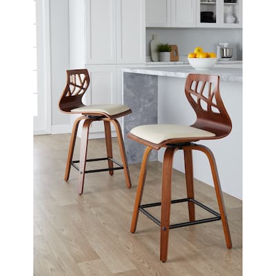 Carson Carrington Sala 24" Fixed-Height Counter Stool with Bent Wood Legs & Square Footrest (Set of 2)