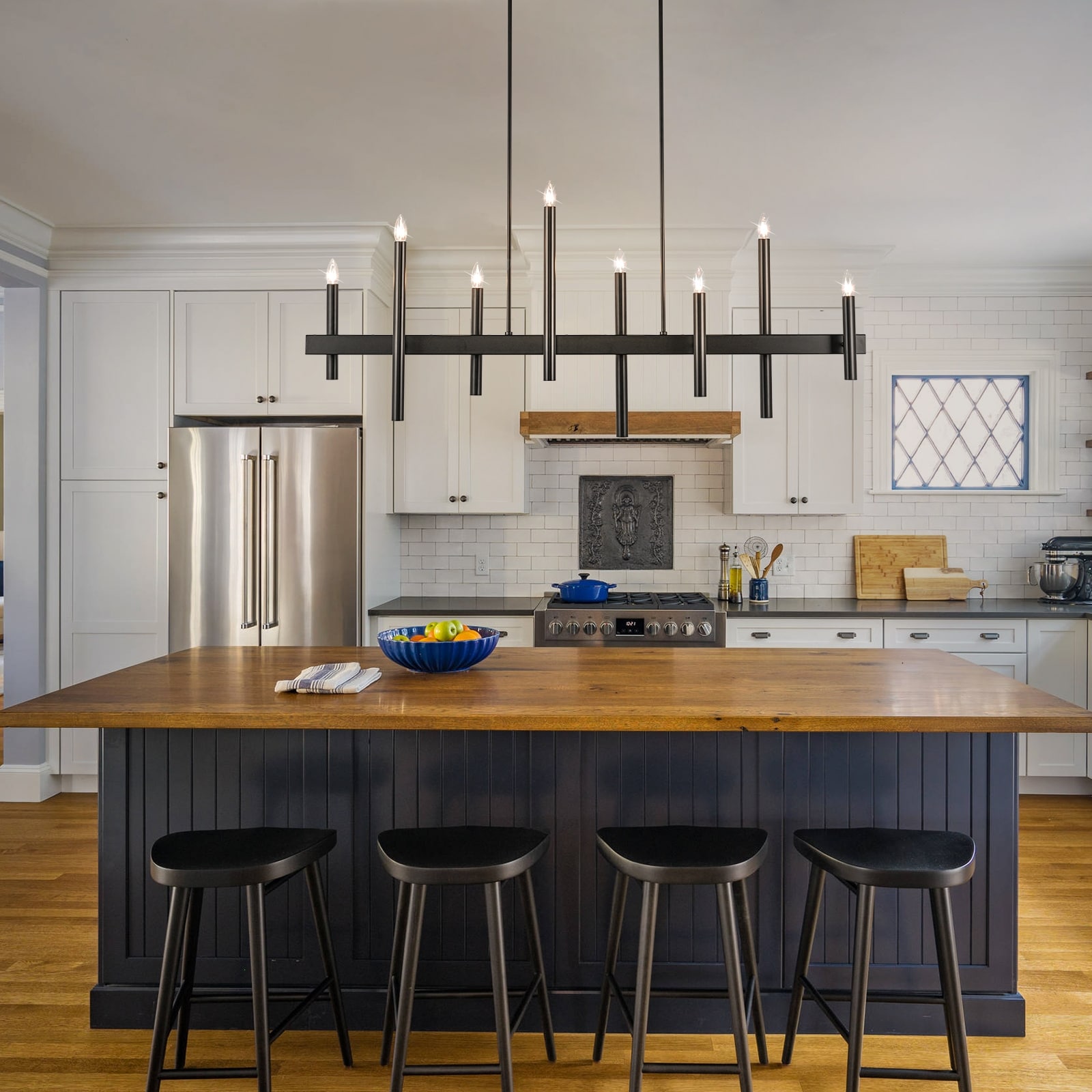 Modern 8-Light Linear Chandelier for Kitchen Island