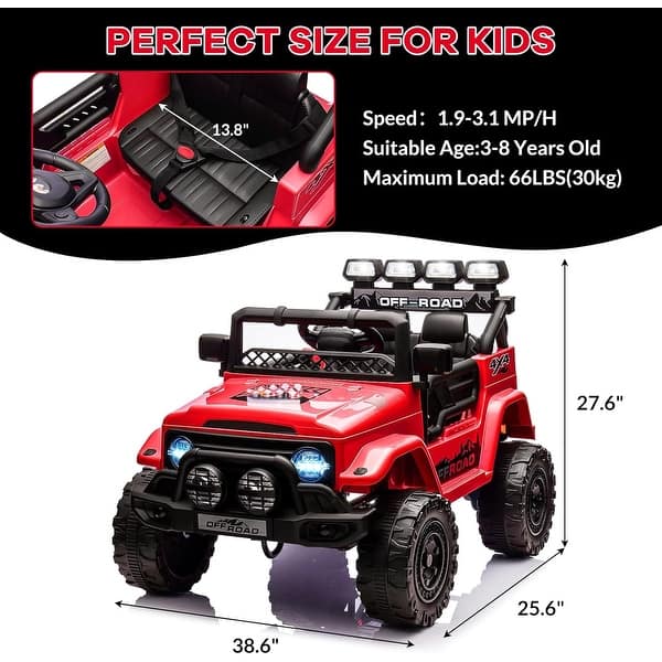 dimension image slide 0 of 2, Ride On Truck Car for Kids, 12V Electric Ride On Car with Remote Control