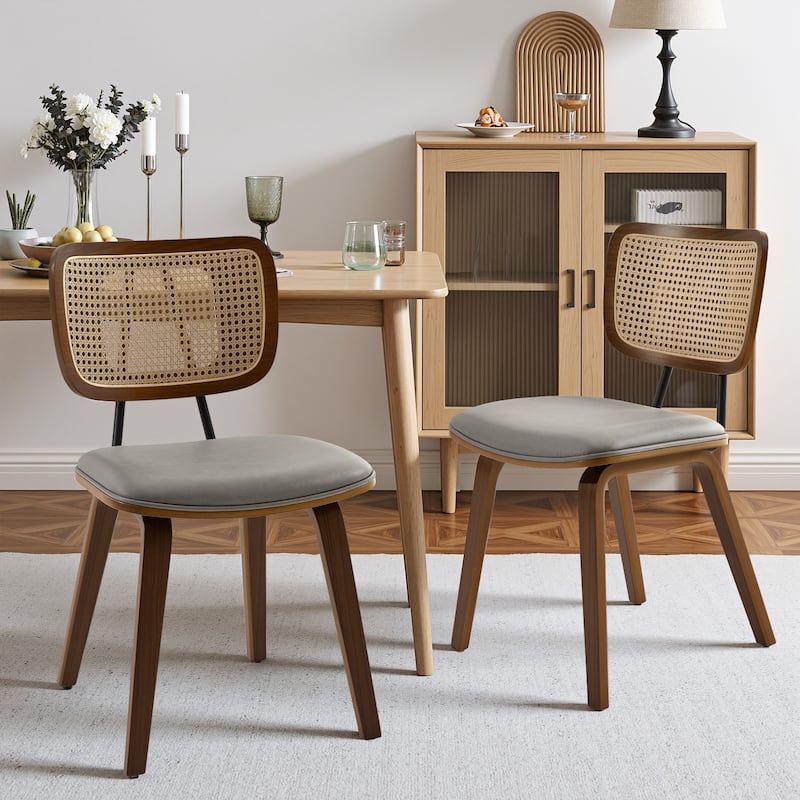 Faux Leather Upholstered Dining Chairs Set of 2/4 with Wood Legs - 32.3"H x 18.5"W x 21.8"D