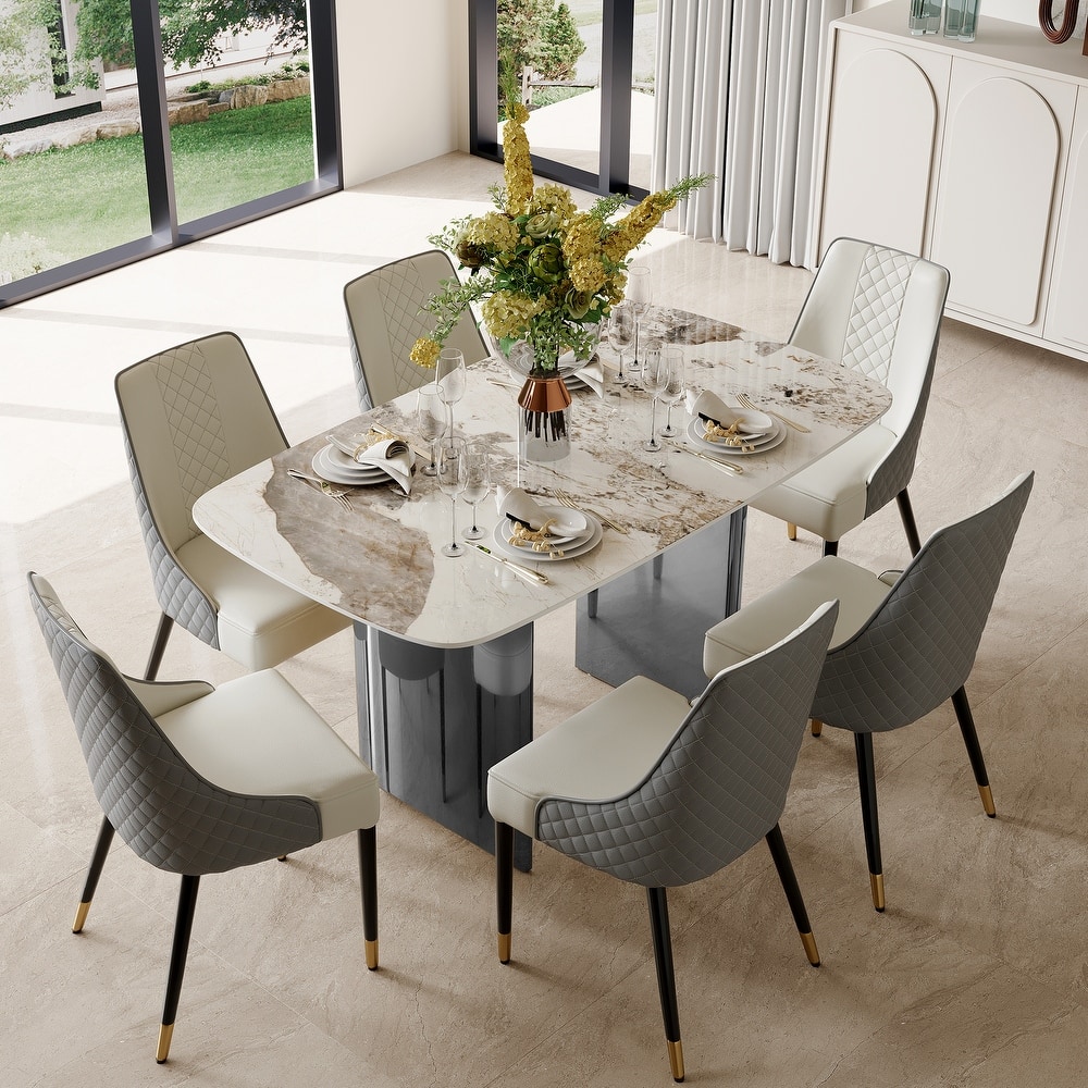 Modern Luxury Rectangle Sintered Stone Dining Table with Stainless Steel Base